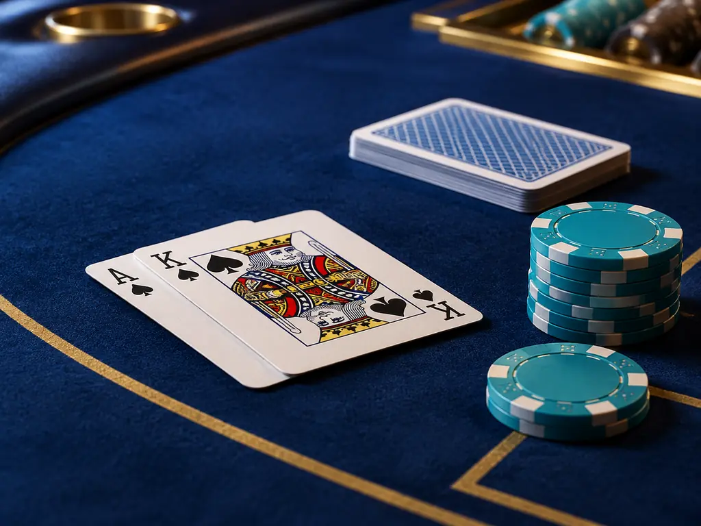 Kartu as dan raja di meja blackjack dengan cip kasino