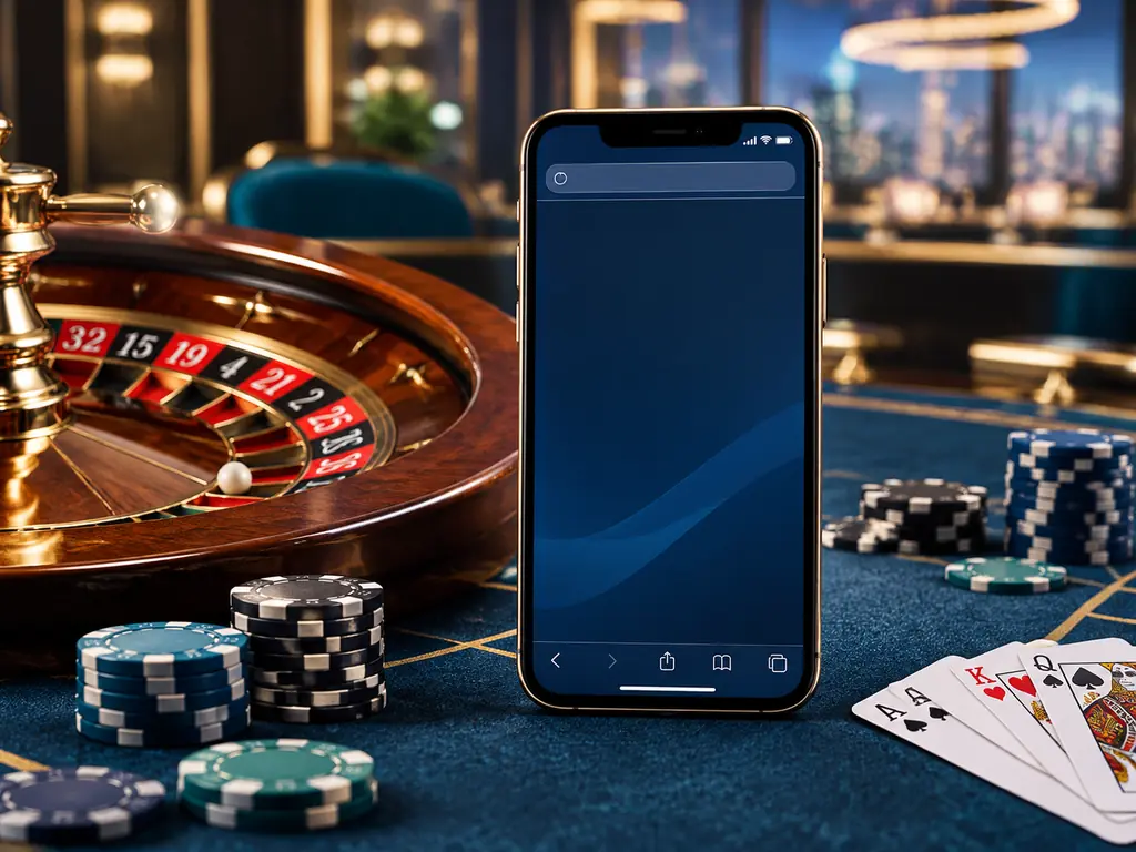 Ponsel di samping cip dan roda roulette untuk ilustrasi akses seluler